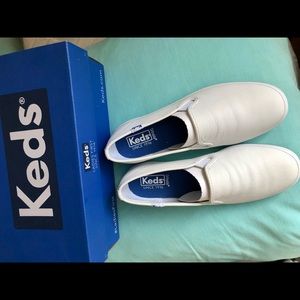 Brand new leather Keds slip-ons